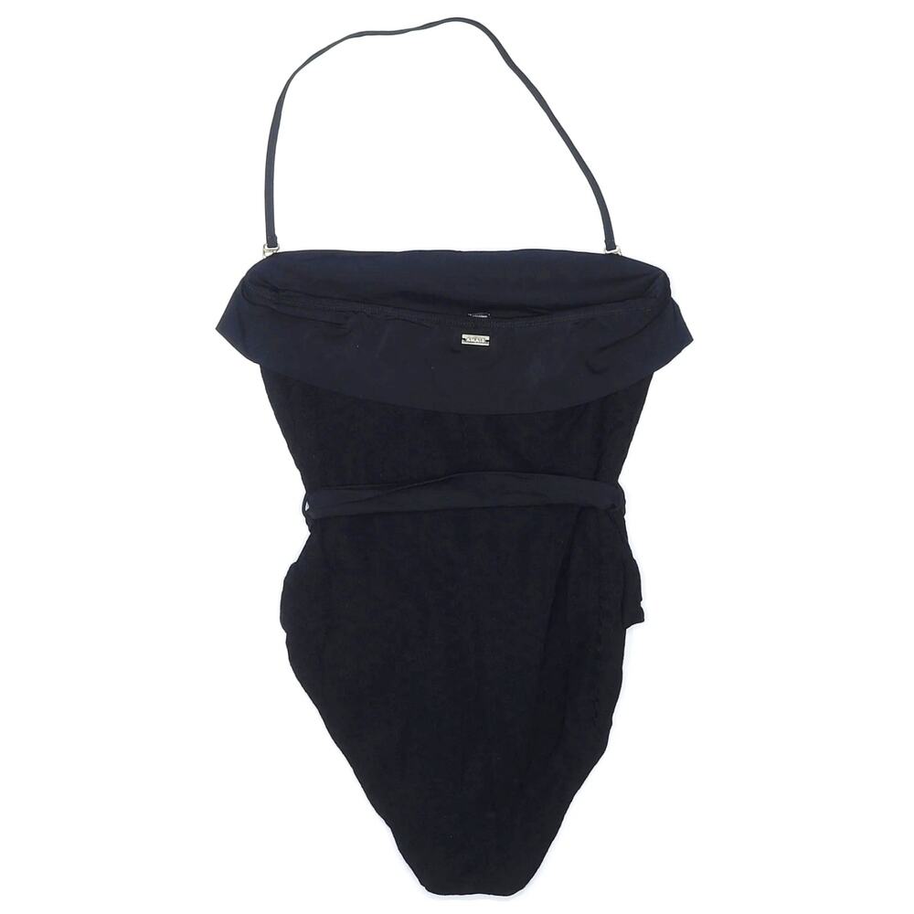 AMAIO Solene belted jacquard maillot one piece textured black luxe swimsuit Sz S - Picture 11 of 12